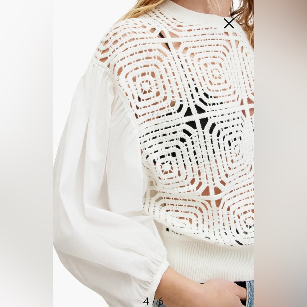 NWT All Saints Sol Mixed Media Lace Top in Chalk Sz‎ XS $279 - Picture 4 of 10